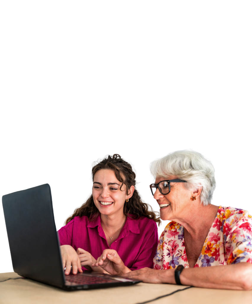 Deux femmes utilisant un ordinateur – dépannage informatique en atelier et sur site près de Lyon