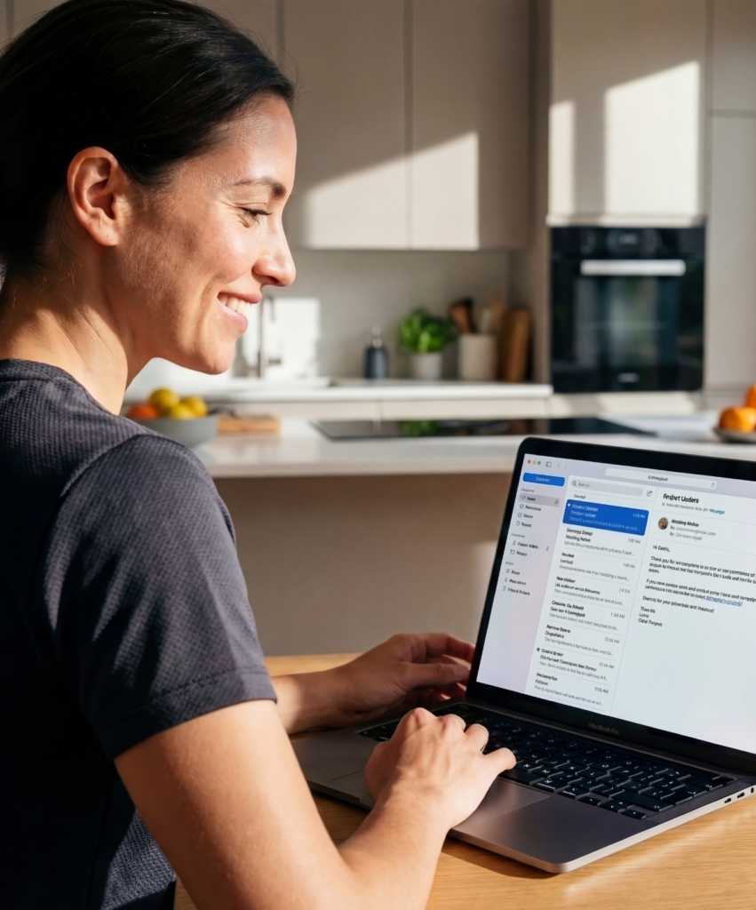 Femme devant un ordinateur – reprise de matériel informatique pour particuliers à Trévoux