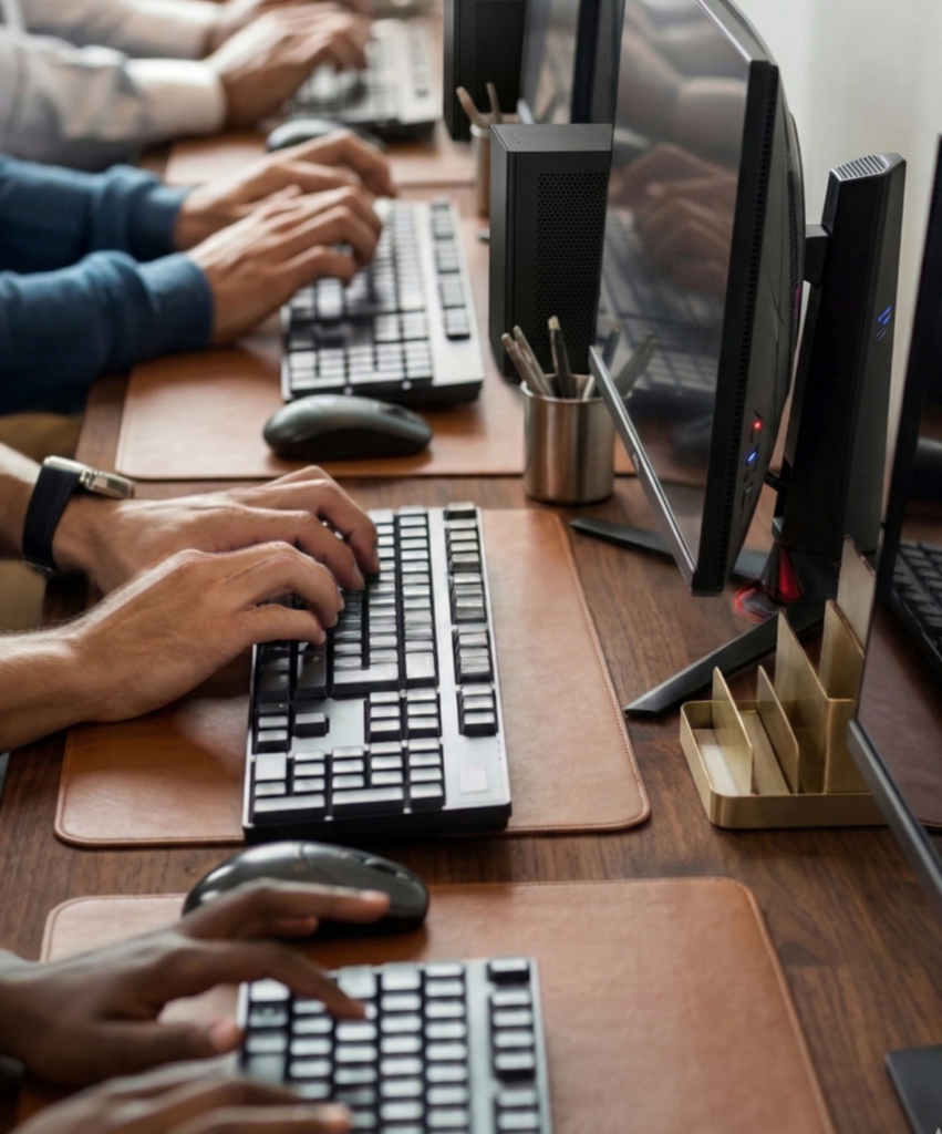 Personnes utilisant des ordinateurs – reprise de parc informatique pour entreprises et associations à Trévoux